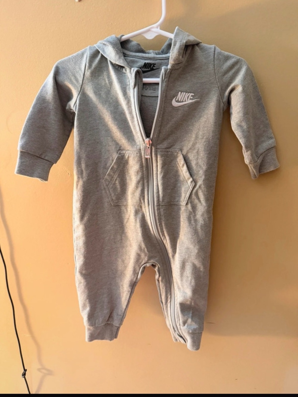 Nike Light Gray Hooded Zip-Front Baby One-Piece